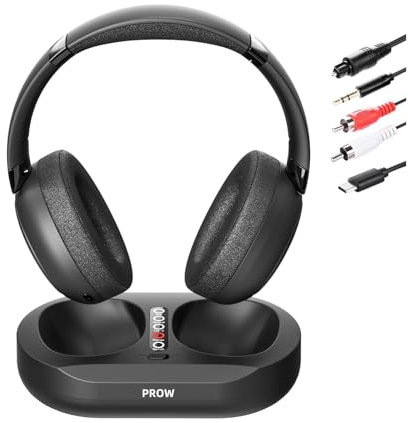 Cuffie TV Senza Fili, 2.4G e Bluetooth 5.3 a Doppia Modalità Cuffie TV per Anziani, Nessun Ritardo di Sincronizzazione Labiale, Cuffie per Anziani con Dock Trasmettitore, Supporto Ottico/USB/RCA/BT
