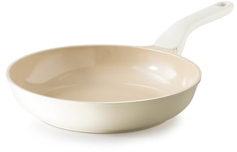 PRICUSIS Nonstick Ceramic Frying Pan, 8/10 Inch Skillet with Stay Cool Handle, Fully Coated, Induction Compatible, 100% Dishwasher Safe, PTFE PFAS & PFOA Free(10 Inch, Coconut White)