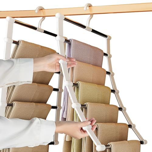FainFun Percha para Pantalones 6 en 1, 2 Piezas Perchas Pantalones Ahorra Espacio, cabide Calças para Pantalones, Bufandas, Corbatas y Toallas