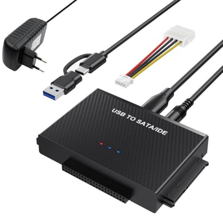 BKELHS Hard Drive Reader USB 3.0 to SATA IDE Adapter, IDE SATA to USB A+ USB C External Hard Drive Adapter Data Recovery Converter Kit for Universal 2.5 3.5 HDD SSD Disk, with 12V/2A Power