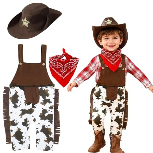 MOMBEBE COSLAND Deguisement Cowboy Enfant avec Écharpe et Chapeau, Costume Carnaval Halloween, 12-18 Mois