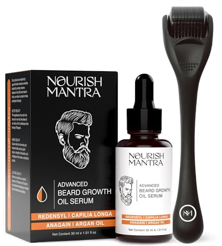 Nourish Mantra Derma Roller & Advanced Beard Growth Oil Serum | Derma Roller with 540 Stainless Steel Micro-Needles | Beard Growth Kit for Thicker & Fuller Beard | For Men