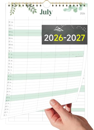 2026-2027 Familjekalender från juli 2026 till juni 2027-12 månaders akademisk kalenderplanerare 5 kolumner A4 (8,3 tum x 30 cm), 2026/27 Väggkalender för daglig schemaläggning och arbetsorganisation