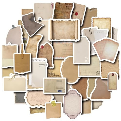 80 Piezas Pegatinas Vintage Scrapbooking, Calcomanías de Papel Vintage, Calcomanías de Papel de Escritura Envejecido para Material de Scrapbooking Manualidades Álbumes de Recortes Decoración