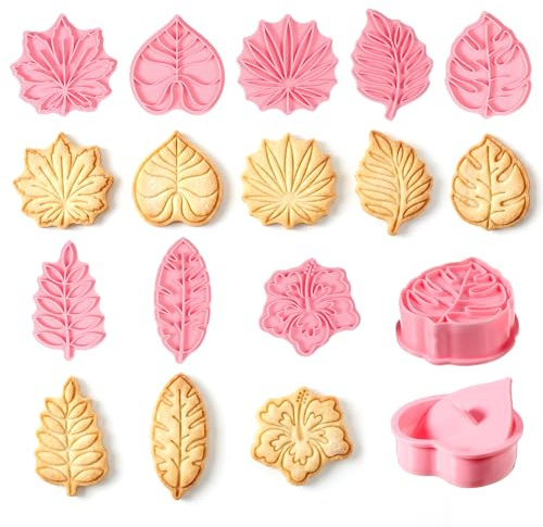 Juego de 8 moldes de hojas de otoño, hojas tropicales, moldes para fondant, moldes para galletas, hojas de fondant, mini galletas, para manualidades, galletas, tartas, herramientas de horneado