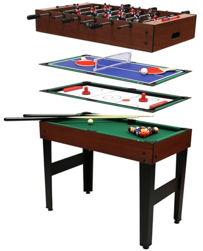 CHARLES BENTLEY Games Table, 3 Foot, 4-In-1 Multi Sports Table, Including Pool, Football, Push Hockey, Table Tennis, Games Table, Two Bats, Net, Two Cues, Pool Balls, Puck (94x76x54cm)