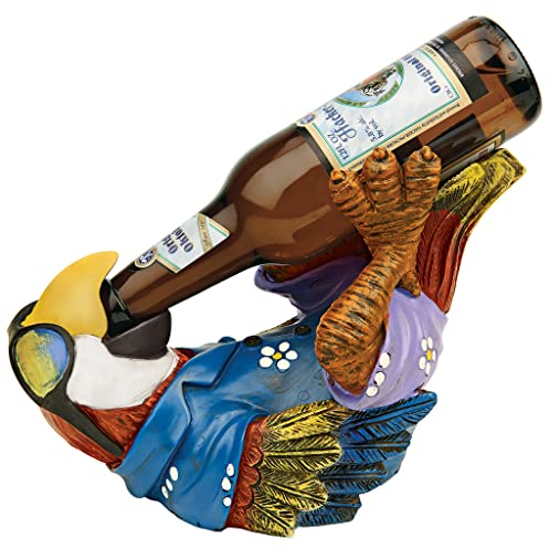 Design Toscano Bierkumpel Tropischer Tiki Papagei Flaschenhalterstatue, Polyresin, Vollfarbe, 15,2 x 25,4 x 17,8 cm