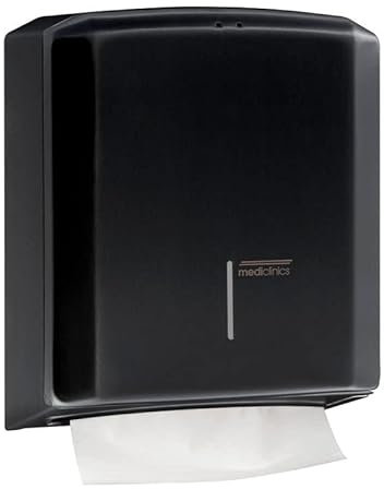 Dispensador de toallas de papel Mediclinics, color negro, de acero, para montaje en pared