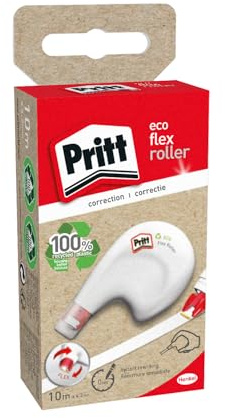Pritt Eco Flex Korrigeringsroller, Flexibel sidoapplicering, 1x4,2mmx10m | Tvåvägskorrigering för skrift, Omedelbar omskrivning, Hölje tillverkat av 100 % återvunnen plast och återvinningsbart