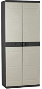 TITANIUM PLASTIKEN Armoire haute 2 portes avec étageres - 70 x 44 x 176 cm - Beige et Noir - Gamme TITANIUM - Intérieur et Ex…