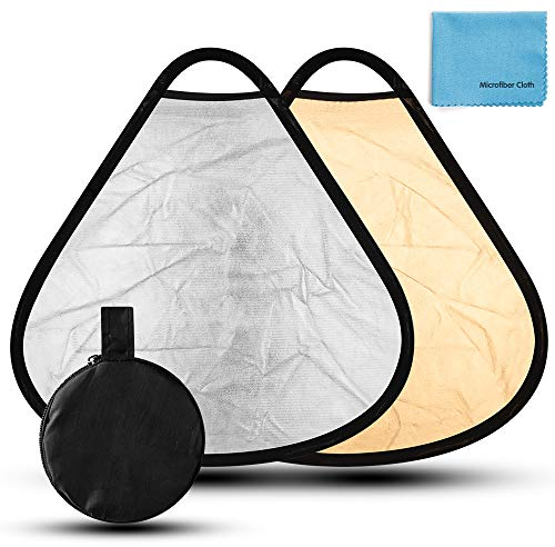 Fotover 30cm 2 in 1 Triangle Collapsible Light Reflector Portable With Handle for Photography Photo Studio (12inch),Gold&Silver(12)
