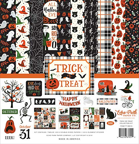 Echo Park Paper Company Trick Or Treat Collection Kit paper, orange, black, green, grey