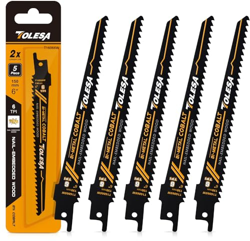 TOLESA Hojas de Sierra Alternativa Con Clavos para Madera, Ventana, Puerta, Demolición y Construcción - 150mm 6TPI Dientes Bi-Metálicos Con Corte