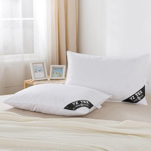 YZTEX Juego de 2 almohadas de plumón de ganso 100% algodón suave de calidad hotelera (15% plumón)