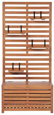 Beliani Gartenbank mit Stauraum und Wandpaneel Akazienholz Hellbraun 90 Rustikal Matino