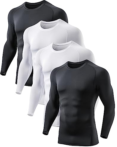4 Pack Compression Shirts for Men Long Sleeve Athletic Cold Weather Base Layer Undershirt Gear T Shirt for Workout M
