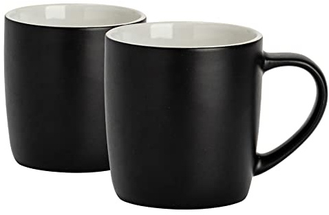 Argon Tableware Coloured Coffee Mugs - Matte Black - 350ml - Pack of 2 - Matt Stoneware Latte Cappuccino Cups Hot Chocolate Cups Colourful Mug Set with Handle
