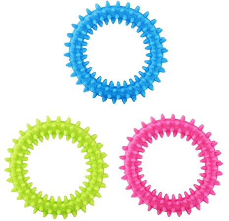 DAQUSU 3Pcs Welpe Zähne Kauen Spielzeug Naturkautschuk Spielzeug Kleiner Hund Ring 360° Oral Zähne Beruhigen Jucken Welpe Kauen für mittlere kleine Hunde