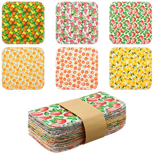 Kinlop 24 Pcs Christmas Lunchbox Cloth Napkins Bulk Reusable 2 Ply 8 x 8 Fruit Flannel Style Wipes Washable Soft Cotton Sturdy Absorbent Cloth Placemats for Dining Thanksgiving Home Party