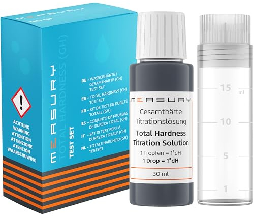 Measury Test Durezza Acqua, Misuratore Durezza Acqua Prodotto in Germania, Kit Durezza Acqua 30 ml Fino a 550 test, Durezza Acqua Tester