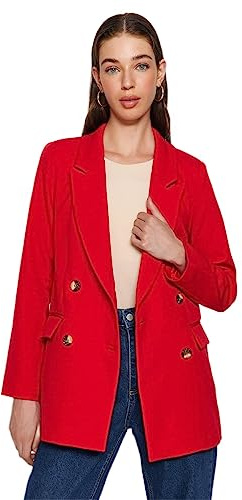 TRENDYOL Damen Gerade Lange Ärmel Übergröße Blazerjacke Blazer, Rouge foncé, 44 Femmes
