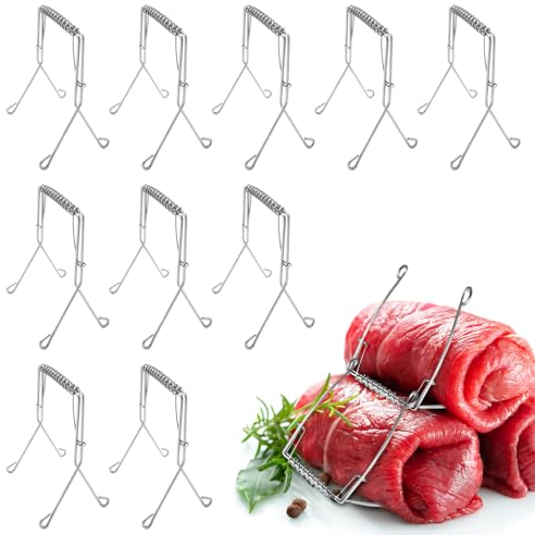 Riisoyu Rouladenklammern aus Edelstahl, 10 Stück Rouladenklammern Edelstahl Rostfrei Wiederverwendbar Alternative zu Rouladennadeln oder Rouladenspieße für Schnelle Und Unkomplizierte Herstellung