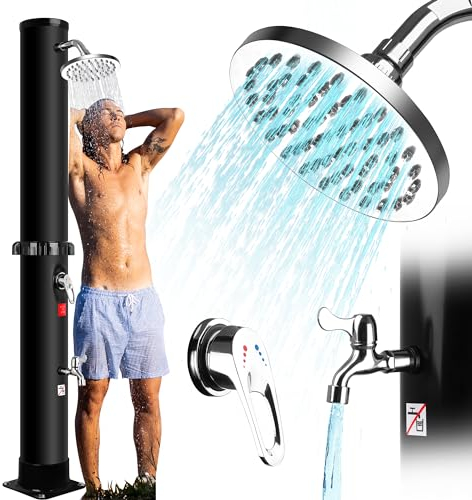 Qdreclod Solar Gartendusche 40Liter -Solardusche mit 360° Drehbarem Duschkopf und Fußhahn, Einstellbare Temperatur Aussendusche Solar dusche für Garten Pool Camping Hinterhof
