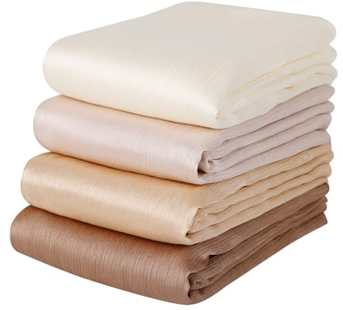 Febfim 4PCS Muslim Women Natural Wrinkle Long Satin Crepe Hijab Set Scarves Smooth Crinkle Ladies Shawl Wrap Set (Color 4)