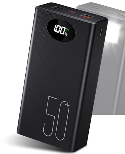 Power Bank 50000mAh Cargador Portátil: Batería Externa de Carga Rápida de 22,5 W - Powerbank con 5 Salidas y 2 Entradas y Linterna 2×25000 mAh Power Bank