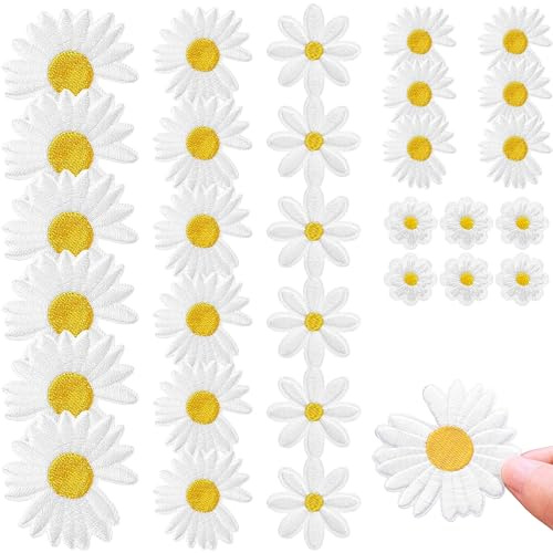 VYZUTR 30 Pezzi Patch di Fiori Margherita Toppe Termoadesive di Abbigliamento Decorativi Ricamo per Fai da Te Decorazione T-Shirt Zaino Felpe Cappuccio Scarpe Borse