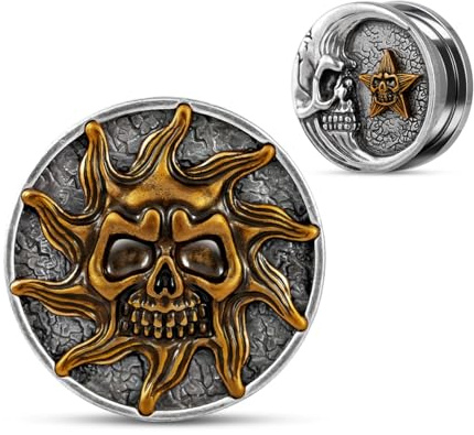 COOEAR, coltelli per orecchio in acciaio inossidabile, dilatatori per piercing Flesh Plugs e Tunnel, barre di espansione, motivo Sole e Luna abbinati., 9/16(14mm), Acciaio inossidabile, Arenaria