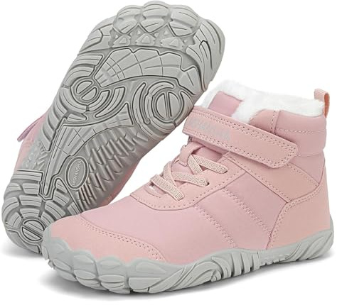 Mishansha Bottines de Neige Enfant Doublure Chaude Chaussure Barefoot Hiver Garçon Bottes d'hiver Fille Chaussures de Randonné Antidérapante Léger, Chill II, Rose 33 EU