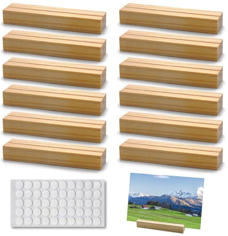SHENSAIGO 12 PCS Place Card Holders, Wood Table Number Holders, Menu Holders for Tables with Double-sided Adhesive, Simple Photo Holders for Wedding Dinner Party Events Decoration Display Office Clips
