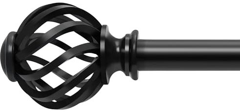 PadPure Gardinenstange Schwarz Matt 76-180cm - Edelstahl-Vorhangstange mit verdrehten Käfigendstücken & Halterungen für Wohnzimmer/Küche/Balkon (16mm)