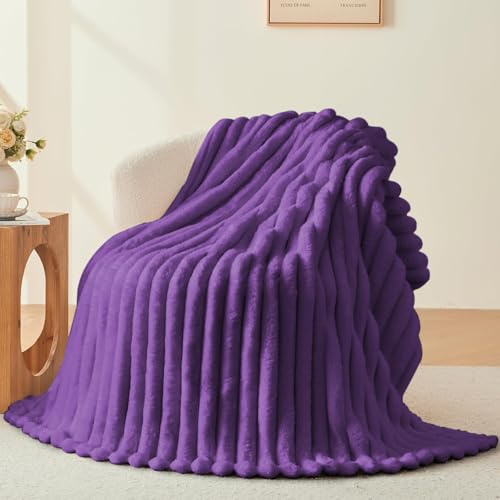 Wajade Fluffy Fleece Blanket Faux Fur Bed Throw Super Soft Warm Large Blanket for Bed Sofa Car, Violet 127x153CM
