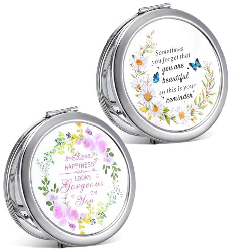 Gjinxi 2 Stück Taschenspiegel Vergrösserungsspiegel 1X / 2X Vergrößerung Kleiner Spiegel Rund Faltbar Handspiegel Tragbarer Reisespiegel Makeup Spiegel Doppelseitiger Schminkspiegel für Frauen(6,5cm)