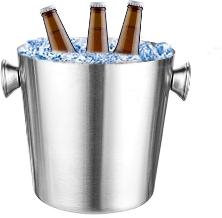 Cubo de hielo grande – Enfriador de bebidas – Tina de acero inoxidable de 2 L para bebidas, enfriador de vino, contenedor aislado con asa para jardín, cerveza, fiestas, bebidas, champán