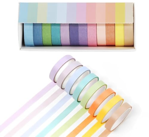 WeddHuis 12 Rollos Washi Tape Set, Cinta Adhesiva Decorativa, Cinta Washi de Colores para Scrapbooking, Manualidades y Bullet Journals (2 m x 15 mm/Rollo) (Multicolor)