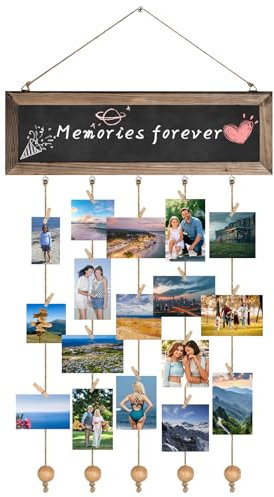 RUCUDIM Porte Photo Mural, Memory - Cadre photo - Collage - En bois - Avec 30 petites pinces en bois - Rideau photo - Bricolage - Pour la décoration de la maison - Marron