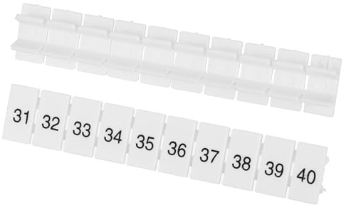 sourcing map 20 Pcs Terminal Marker Strip for UK2.5B UK5N Number Strips | ZB6 Terminal Blocks Marking Labels, Nylon PA6 DIN Rail Label Tags Bar(31-40)