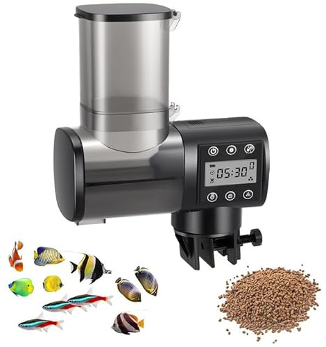 Automatic Fish Feeder, 500ml Auto Fish Food Dispenser with Timer, Aquarium Tank Auto Feeder with LCD Display for Weekend Holiday Vacation, Battery Not Included