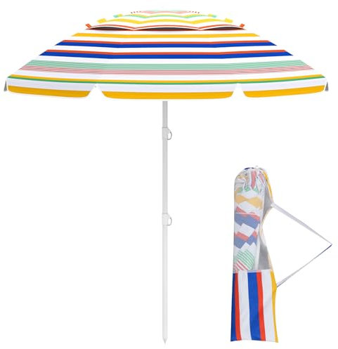 KOMFOTTEU Ombrellone da spiaggia portatile, 200 cm, con protezione solare, da giardino e balcone, leggero con borsa trasporto, ancora, inclinazione a pressione, per piscina