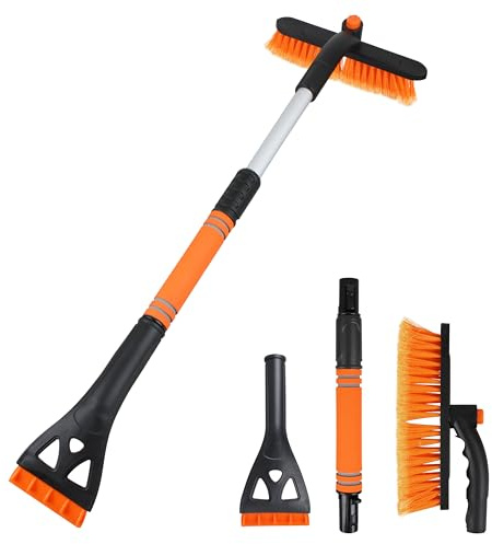 CNGGV 30.7 Snow Brush and Ice Scrapers for Car Windshield Detachable Snow Scrapers with Foam Grip 360° rotatable for Cars, Trucks, SUVs 1Pcs Orange