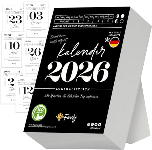 Finoly Calendario della Consapevolezza 2026 in Tedesco Gen 26 – Dic 26 (12 Mesi) | Calendario da Strappare 2026 per Calma e Motivazione | 365 Giorni di Consapevolezza