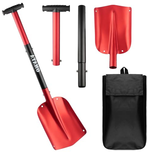 oupados Pala de nieve plegable de aluminio, pala extensible, pala de emergencia, bolsa de transporte, pala para avalanchas, con mango ajustable, máx. 80 cm, plegable, para jardinería, invierno, coche