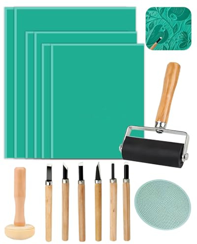 Lino Printing Kit, 6PCS Lino Sheets (A4/A5/A6) with Lino Cutting Tools