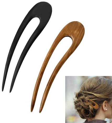 2 stycken franska stift U-formade hårgafflar, 15 cm sandelträ hårnålar, trähårpinnar för högsticksfrisyrer, fransk stil hårpinnar gaffel, retro hår chignon pennor för flickor kvinnor