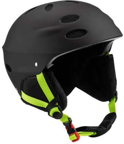 Kajakhjälm, svart säkerhetshjälm med öronmuffar och ventilation, multisport för skidåkning, kajak, wakeboarding, Whitewater Sports