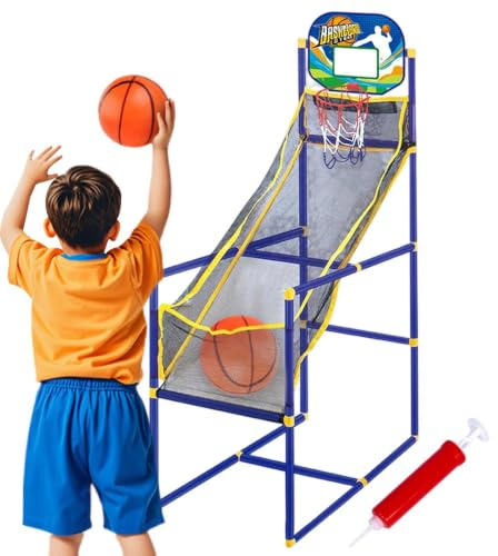 Indoor Basketball Game Kids Portable Hoop with Air Pump | Portable 122cm basketball stand with 2 soft balls and pump for safe indoor or outdoor active play suitable for Kids