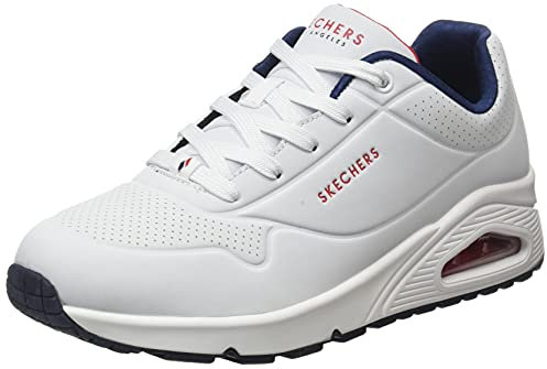 Skechers Damen UNO Stand ON AIR Sneakers, WNVR White Durabuck / navy & red trimm, 37.5 EU